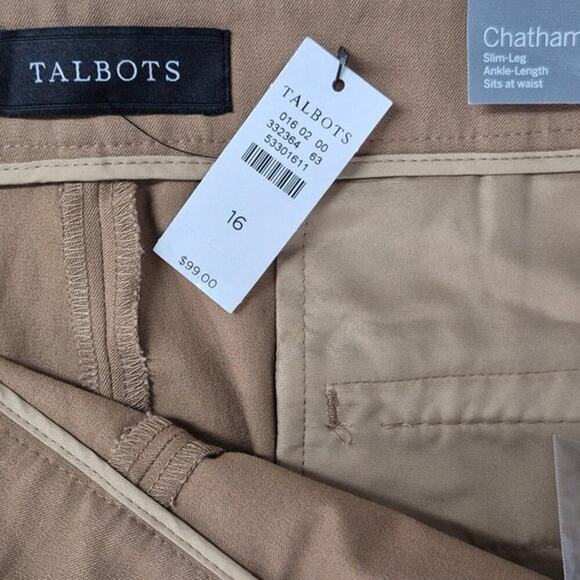 NWT $99 Talbots Camel Chatham Slim Leg Ankle Length Pant Sz16 Stretch Cotton - Picture 3 of 7
